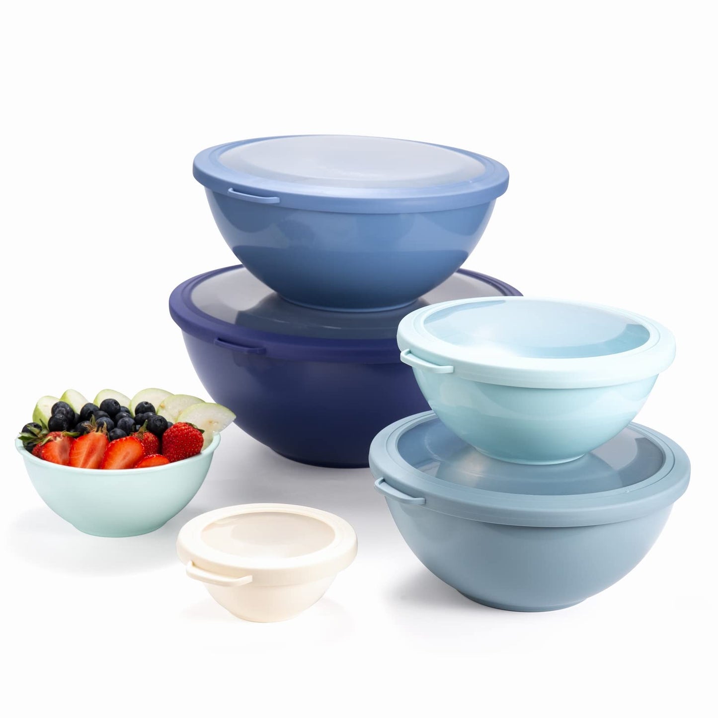 12 Piece Plastic Nesting Bowls, Set Includes 6 Prep Bowls and 6 Lids