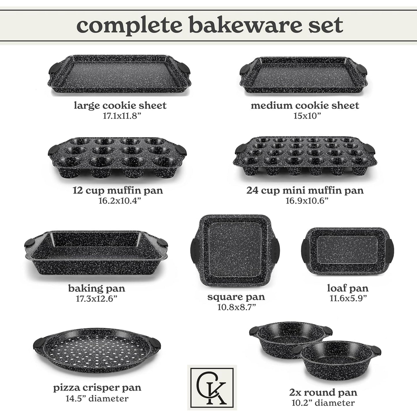 Country Kitchen 10-Piece Nonstick Bakeware Set - Stackable Pots and Pans for Cookware, Black