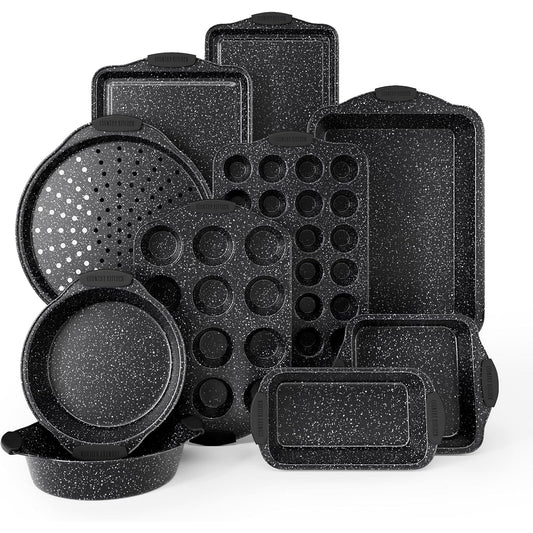 Country Kitchen 10-Piece Nonstick Bakeware Set - Stackable Pots and Pans for Cookware, Black