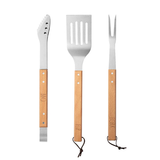 Rae Dunn Everyday Collection 3 Piece Barbecue Utensil Set- Barbeque Tongs with Serrated Tips, Spatula, and Fork, Stainless Steel BBQ Accessories, Rae Dunn Home Accessories