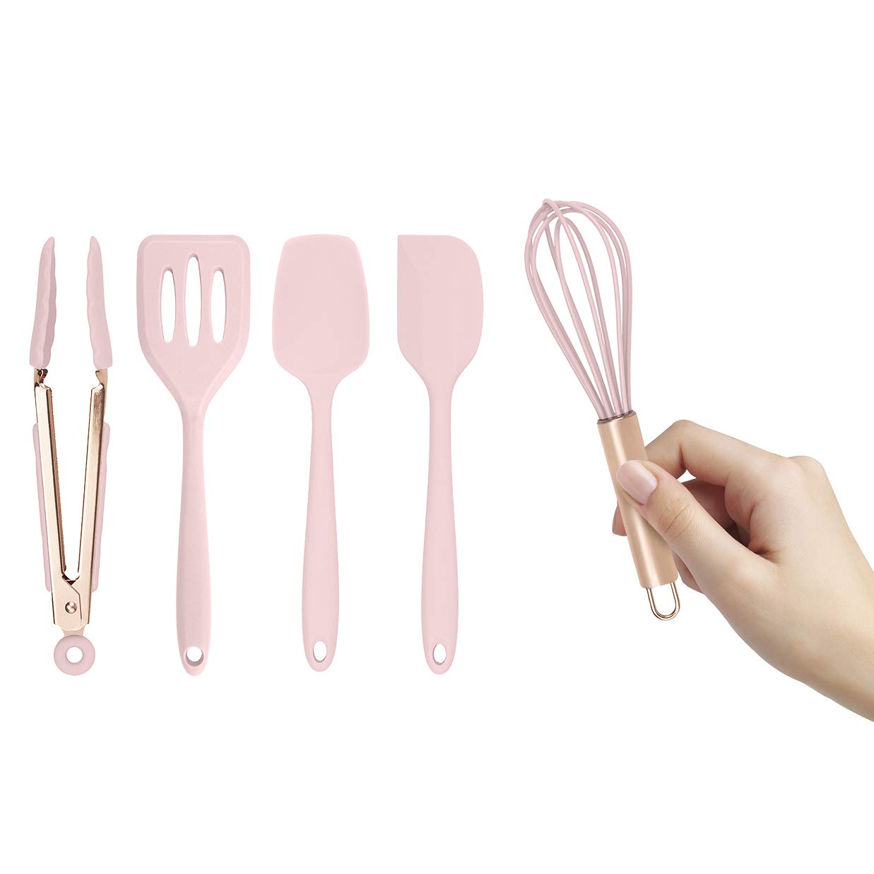Cook With Color Set of Five Gray and Rose Gold Silicone Mini Kitchen Utensil Set