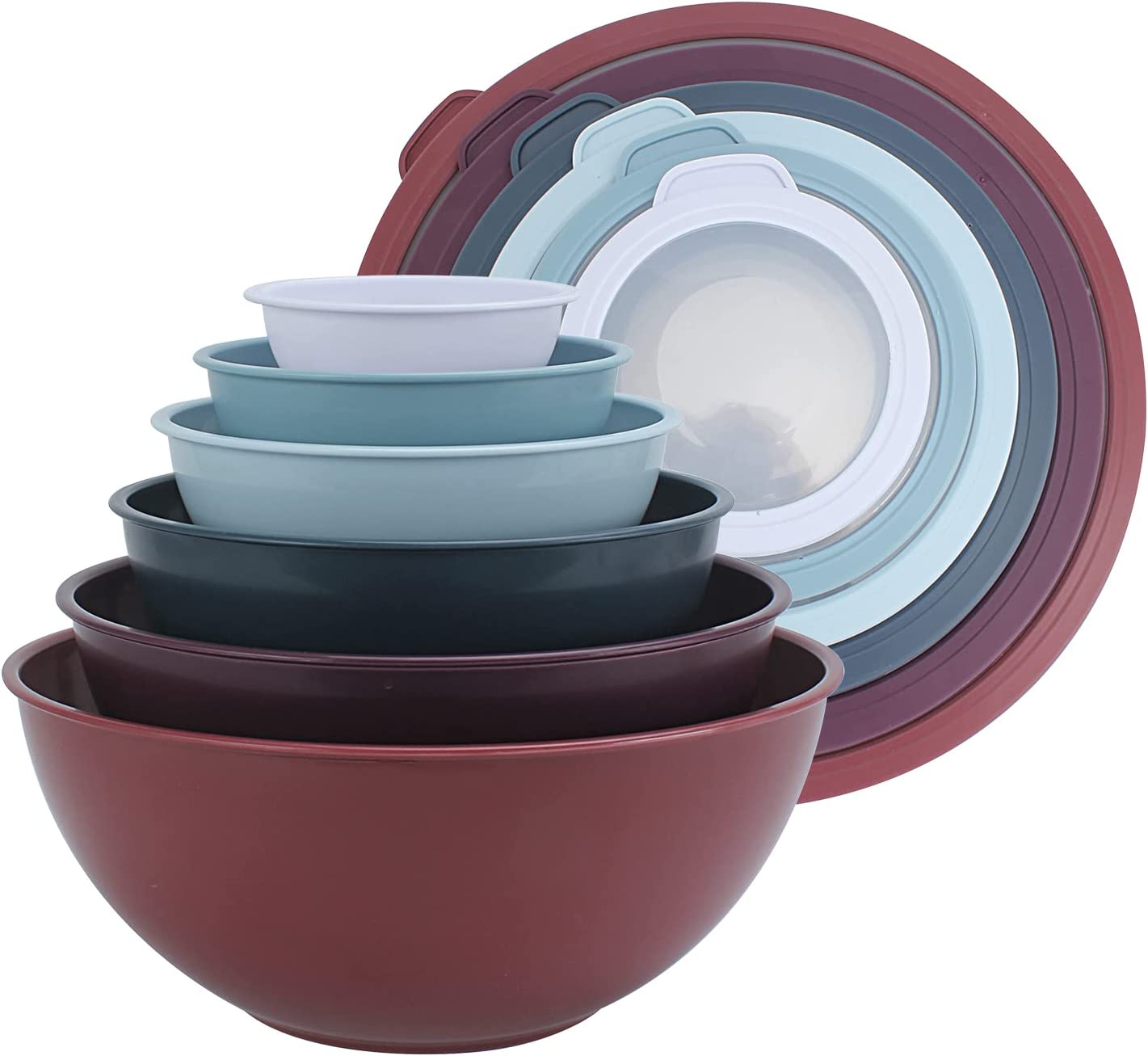 12 Piece Plastic Nesting Bowls, Set Includes 6 Prep Bowls and 6 Lids