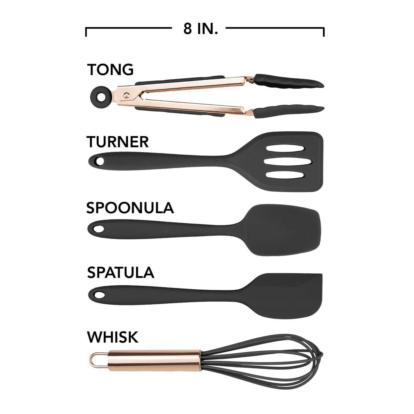 Cook With Color Set of Five Gray and Rose Gold Silicone Mini Kitchen Utensil Set