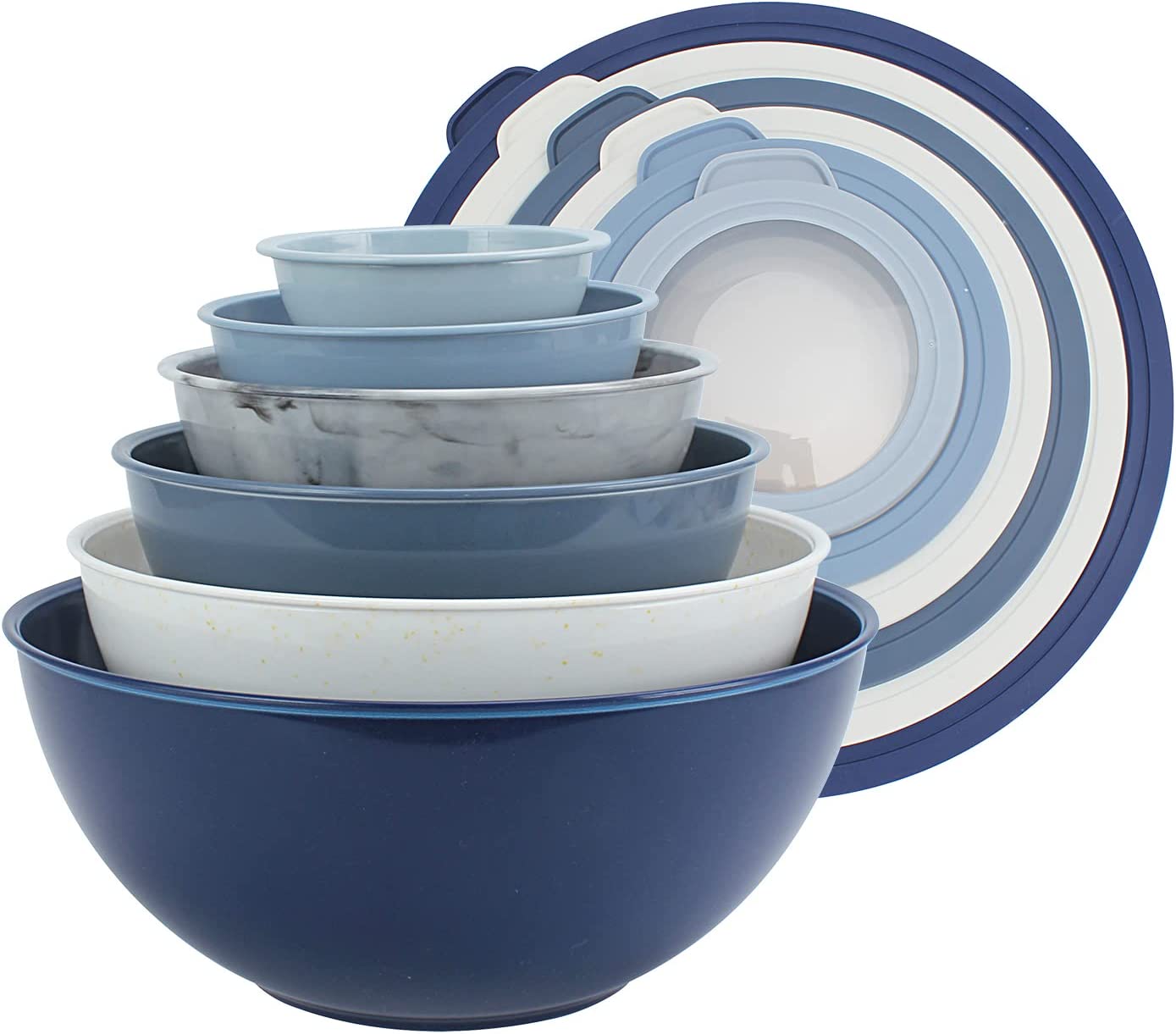 12 Piece Plastic Nesting Bowls, Set Includes 6 Prep Bowls and 6 Lids