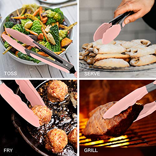 Country Kitchen Stainless Steel Silicone Tipped Kitchen Food BBQ and Cooking Tongs Set of Two 10” and 13” for Non Stick Cookware, BPA Fee, Stylish, Sturdy, Locking, Grill Tongs, Gunmetal and Grey