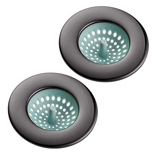 Country Kitchen Set of 2 Sink Strainers- Flexible Silicone Kitchen Sink Drainers, Traps Food Debris and Prevents Clogs, Large Wide 4.5’ Diameter Rim – Grey and Gun Metal (Grey)