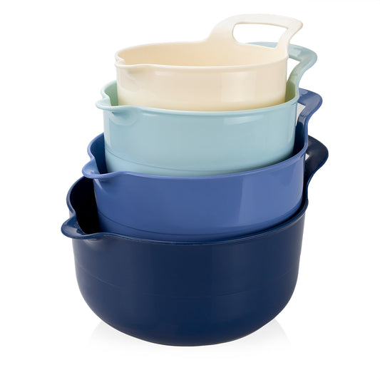 Cook with Color Mixing Bowls - 4 Piece Nesting Plastic Mixing Bowl Set with Pour Spouts and Handles